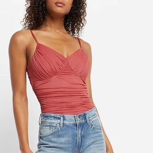 Express Body Contour Mesh Cami Thong Bodysuit With Removable Cups